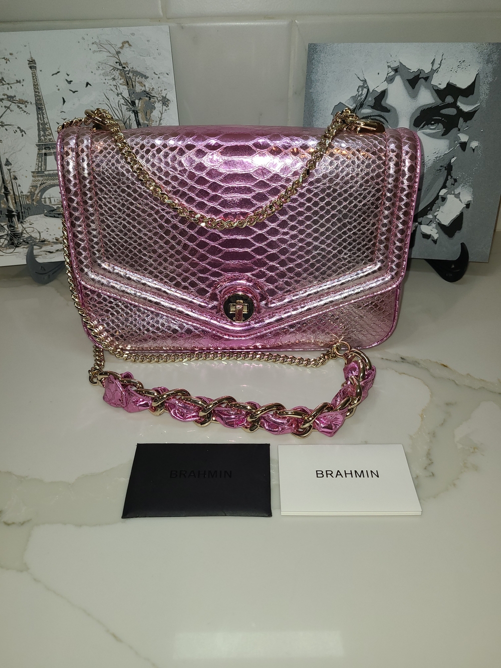 Brahmin Rosa In Rose Water Akoni Shoulder Bag Functional Turnlock Is Loose - Picture 14 of 15